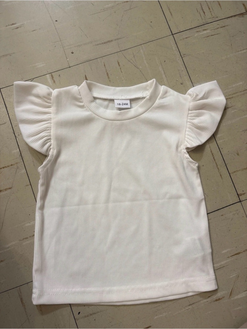 Baby Girls' Cream Ribbed Flutter Sleeve Top